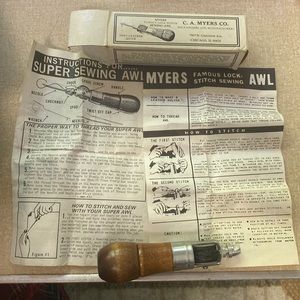 Vintage MYERS Famous Lock Stitch Leather Sewing Awl by C.A. MEYERS CO CHICAGO